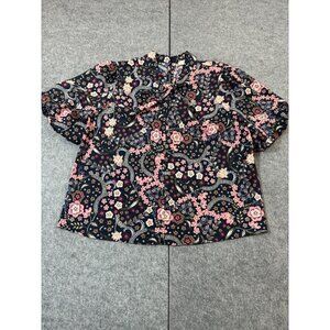 Loft Blouse Top Womens Large Multi Floral Bloom Twist Bubble Sleeve Keyhole Back